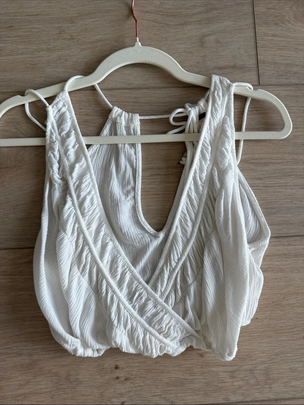 Free People | Cream Crinkle Wrap Tank Top SZ S - Picture 3 of 4